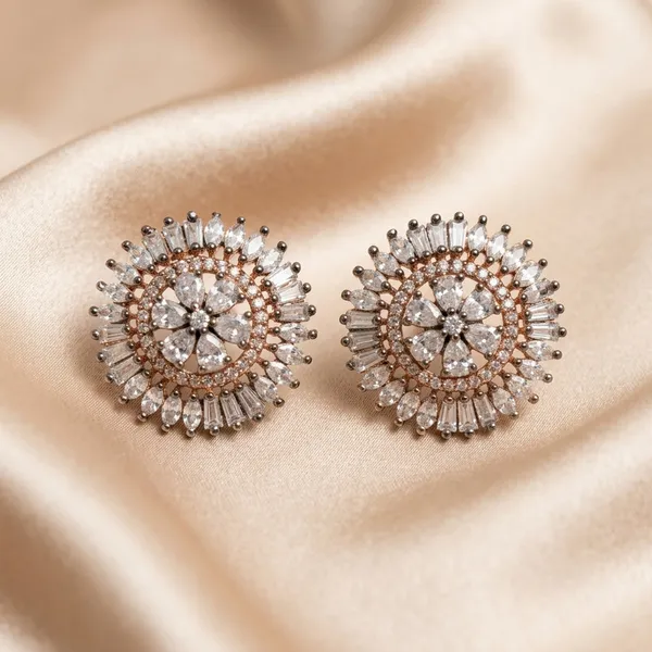 Elegant__Rose_Gold_Floral_Mandala_Stud_Earrings_with_Baguette_Stones