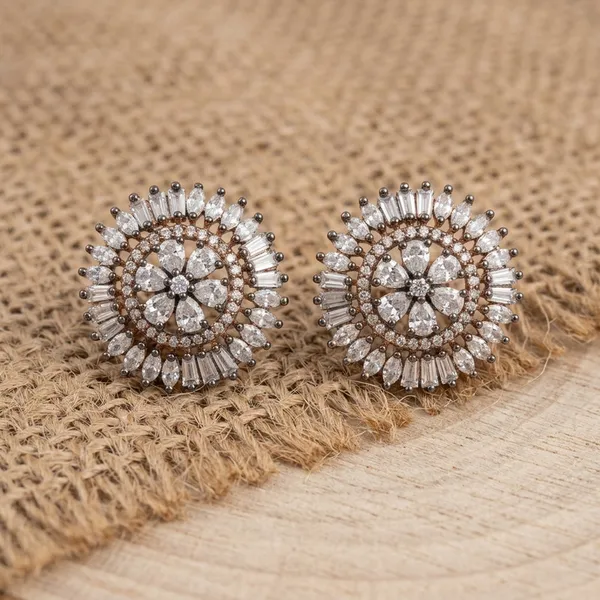 Elegant__Rose_Gold_Floral_Mandala_Stud_Earrings_with_Baguette_Stones