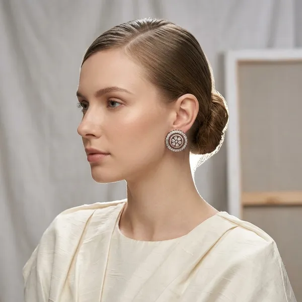 Elegant__Rose_Gold_Floral_Mandala_Stud_Earrings_with_Baguette_Stones