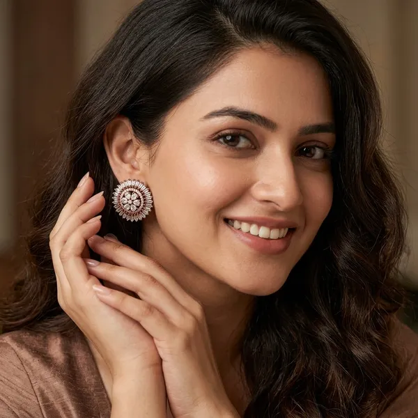 Elegant__Rose_Gold_Floral_Mandala_Stud_Earrings_with_Baguette_Stones