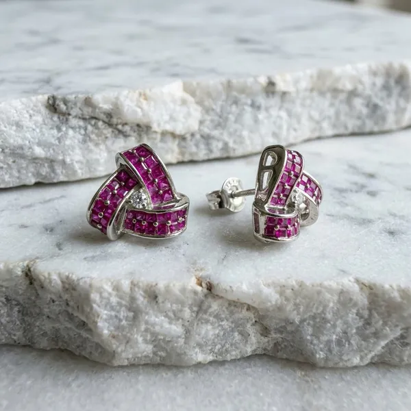 Elegant_Ruby_Pink_Square-Cut_Stone_Knot_Stud_Earrings