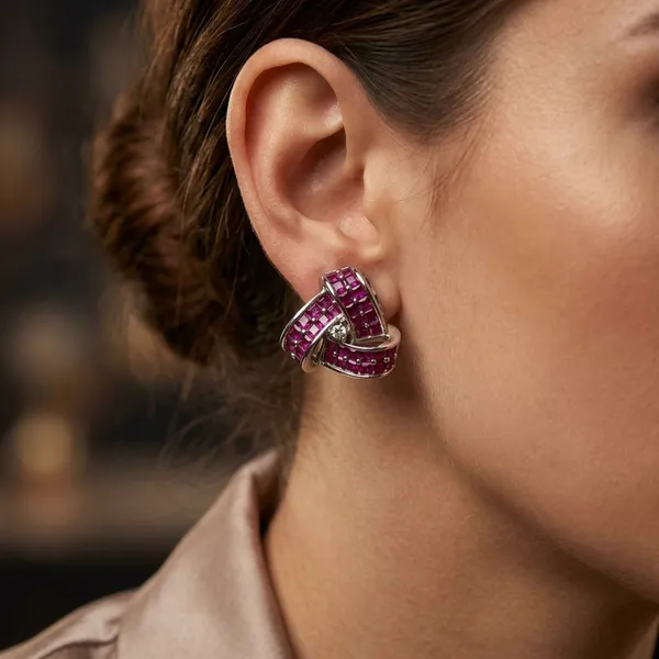 Elegant_Ruby_Pink_Square-Cut_Stone_Knot_Stud_Earrings