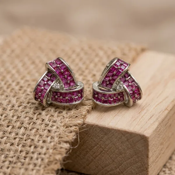 Elegant_Ruby_Pink_Square-Cut_Stone_Knot_Stud_Earrings