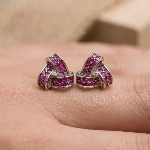 Elegant_Ruby_Pink_Square-Cut_Stone_Knot_Stud_Earrings