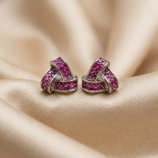 Elegant_Ruby_Pink_Square-Cut_Stone_Knot_Stud_Earrings