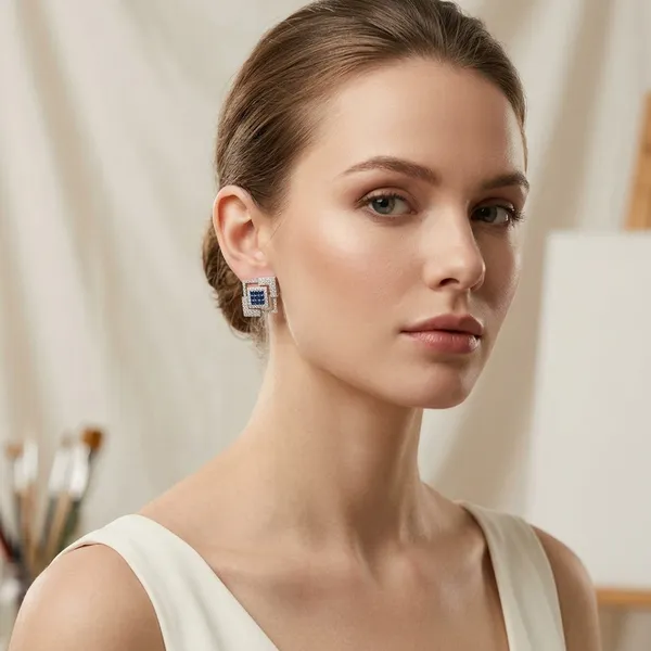 Elegant__Square_Stud_Earrings_with_Sapphire_Blue_Stones