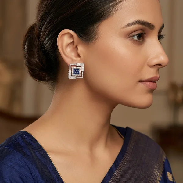 Elegant__Square_Stud_Earrings_with_Sapphire_Blue_Stones