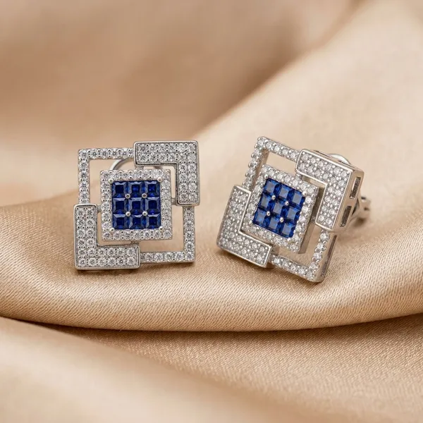 Elegant__Square_Stud_Earrings_with_Sapphire_Blue_Stones
