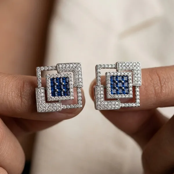 Elegant__Square_Stud_Earrings_with_Sapphire_Blue_Stones