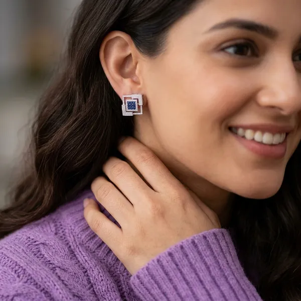 Elegant__Square_Stud_Earrings_with_Sapphire_Blue_Stones