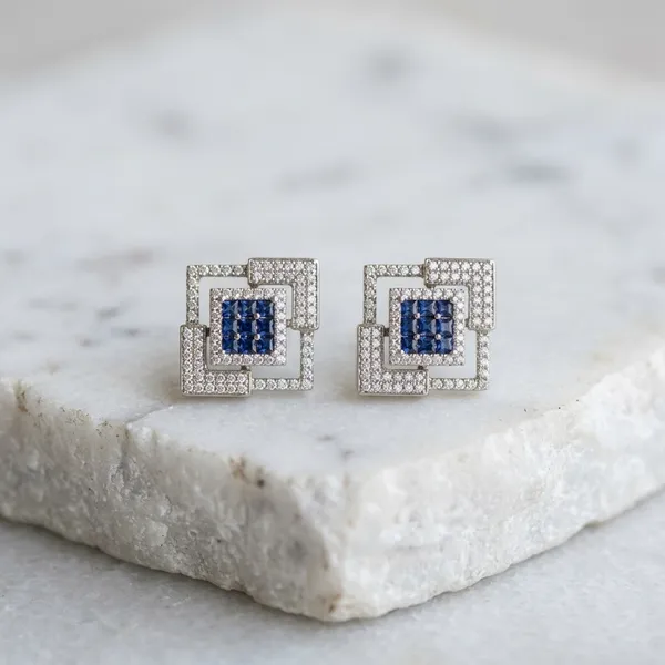 Elegant__Square_Stud_Earrings_with_Sapphire_Blue_Stones