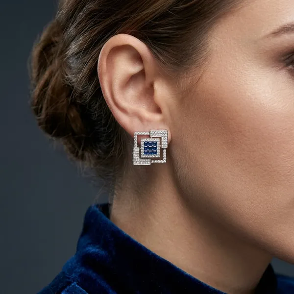 Elegant__Square_Stud_Earrings_with_Sapphire_Blue_Stones