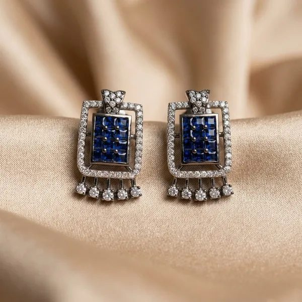 Elegant__Blue_Sapphire-Tone_Zirconia_Rectangular_Stud_Earrings