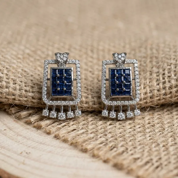 Elegant__Blue_Sapphire-Tone_Zirconia_Rectangular_Stud_Earrings