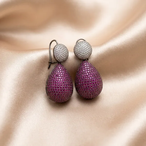 Luxurious_Magenta_&_White_Pav�_Teardrop_Drop_Earrings