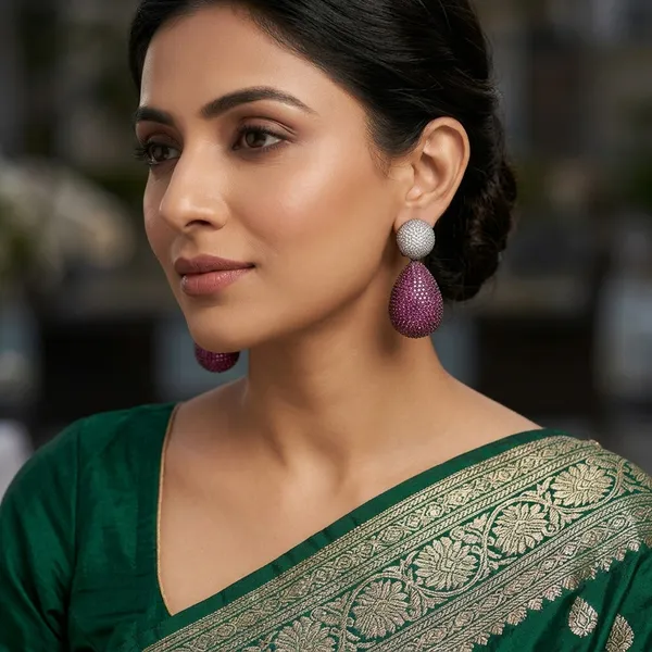 Luxurious_Magenta_&_White_Pav�_Teardrop_Drop_Earrings