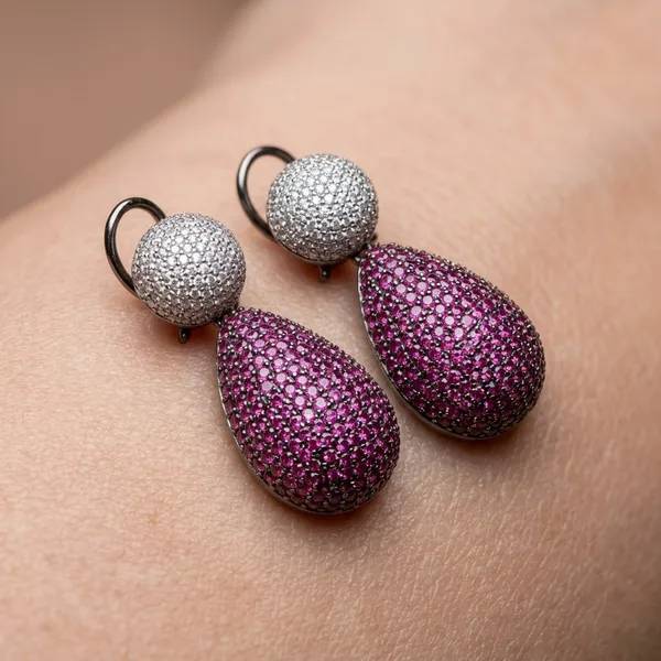 Luxurious_Magenta_&_White_Pav�_Teardrop_Drop_Earrings
