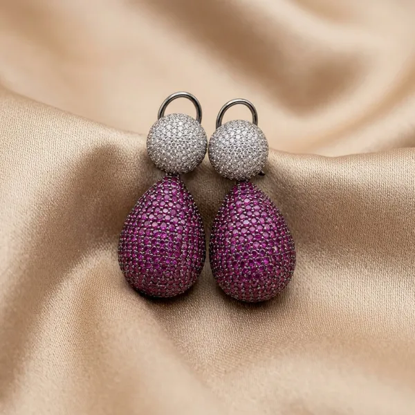 Luxurious_Magenta_&_White_Pav�_Teardrop_Drop_Earrings
