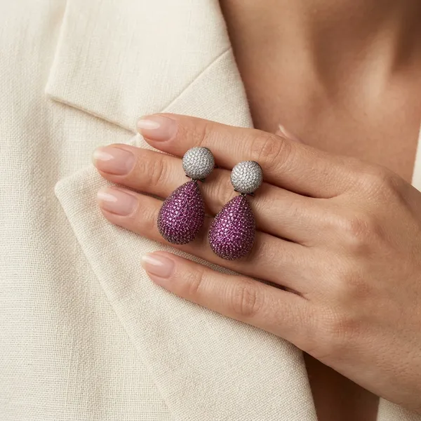 Luxurious_Magenta_&_White_Pav�_Teardrop_Drop_Earrings