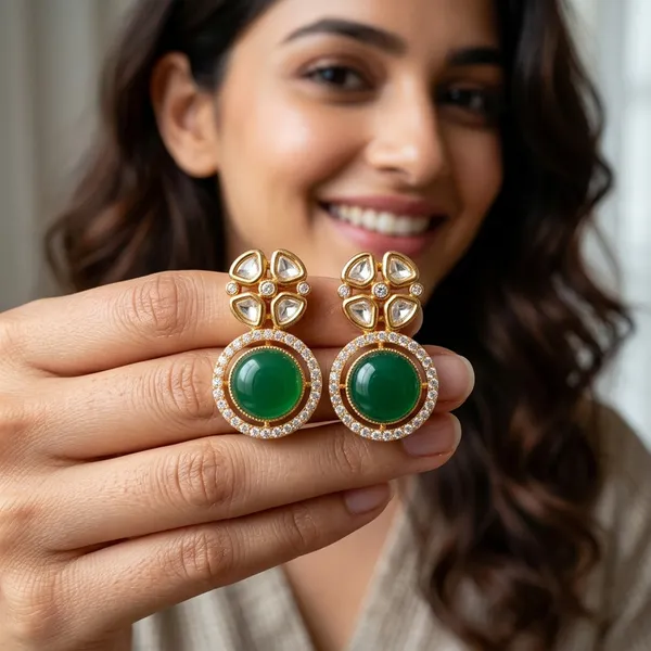 Gold_Plated_Earring_with_Emerald_and_Kundan_Drop