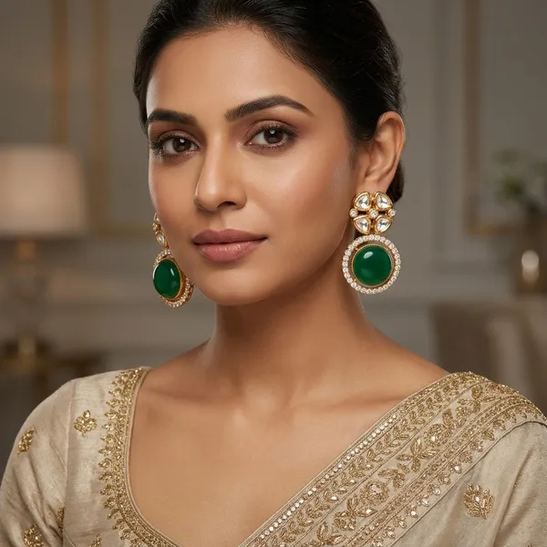 Gold_Plated_Earring_with_Emerald_and_Kundan_Drop