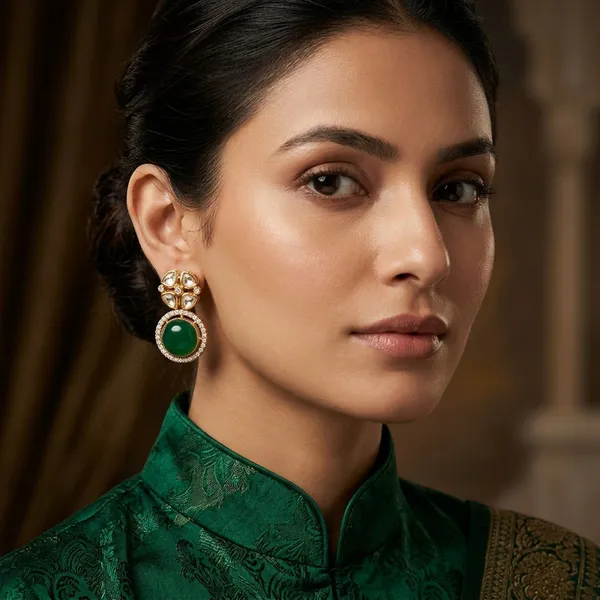 Gold_Plated_Earring_with_Emerald_and_Kundan_Drop