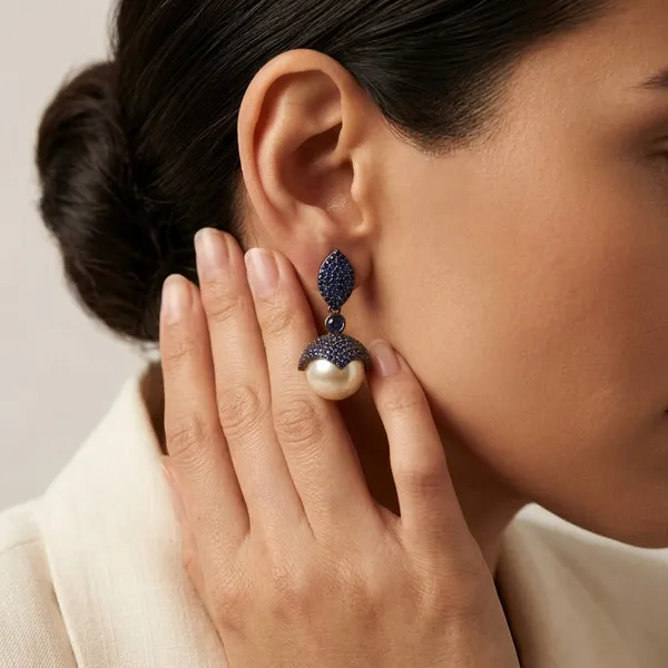 Silver_Blue_Stone_Pearl_Drop_Earring