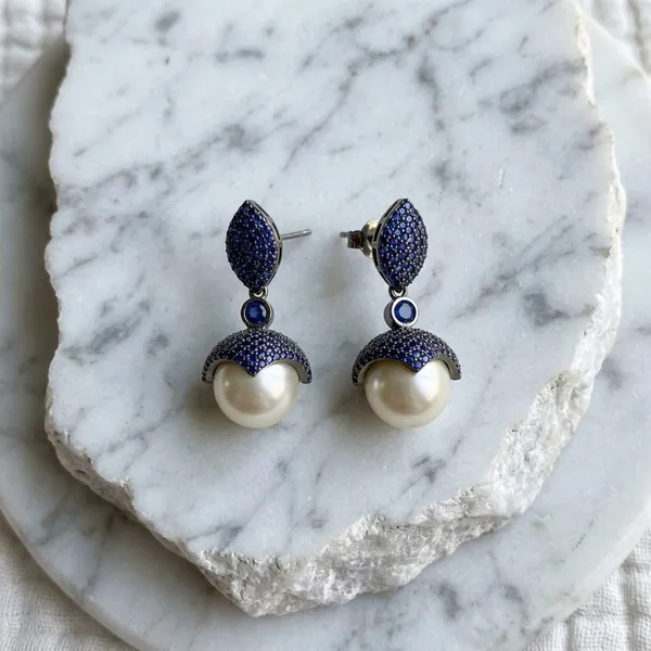 Silver_Blue_Stone_Pearl_Drop_Earring