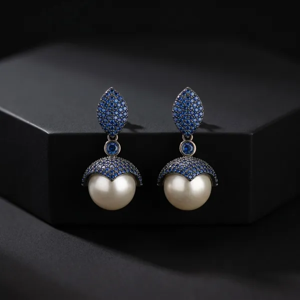 Silver_Blue_Stone_Pearl_Drop_Earring