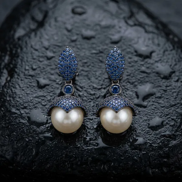 Silver_Blue_Stone_Pearl_Drop_Earring