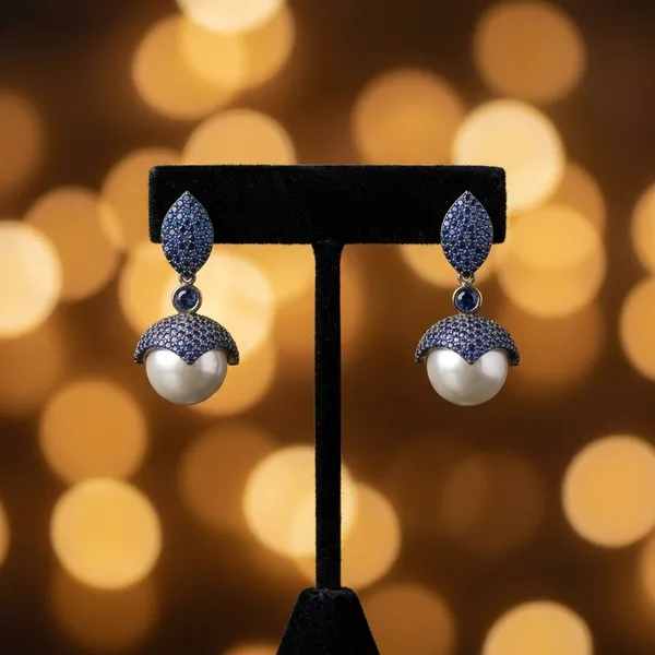 Silver_Blue_Stone_Pearl_Drop_Earring