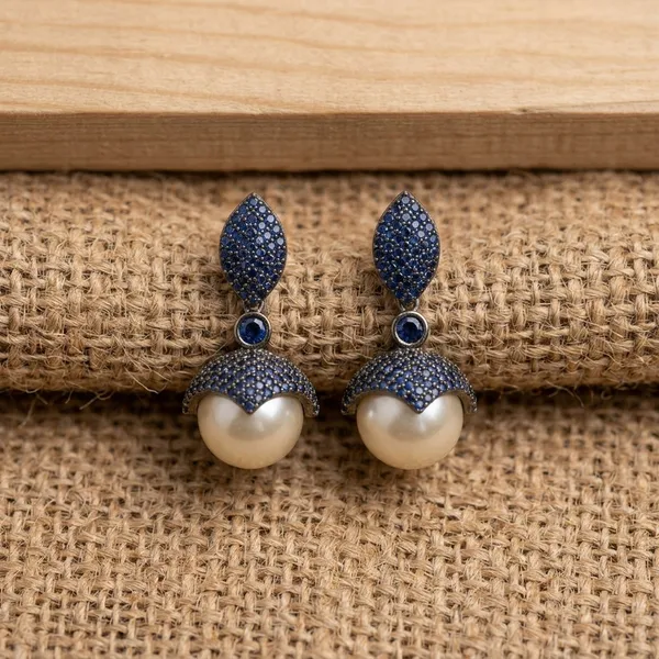 Silver_Blue_Stone_Pearl_Drop_Earring