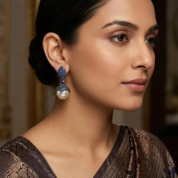 Silver_Blue_Stone_Pearl_Drop_Earring