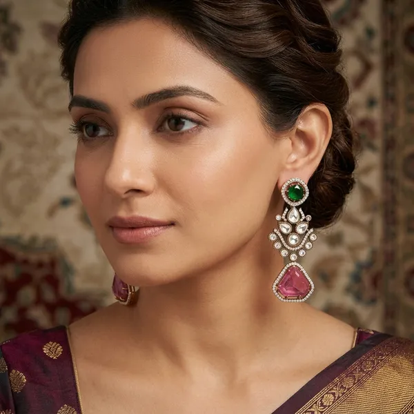 Gold_Plated_Gemstone_Earring_Traditional_Drop_Style