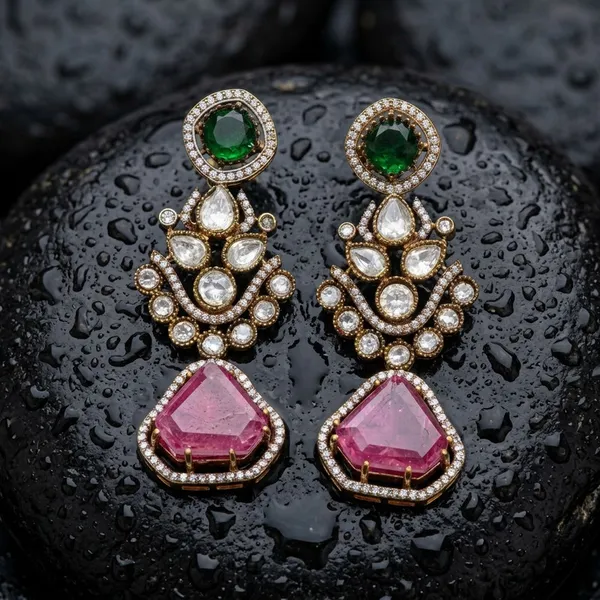 Gold_Plated_Gemstone_Earring_Traditional_Drop_Style
