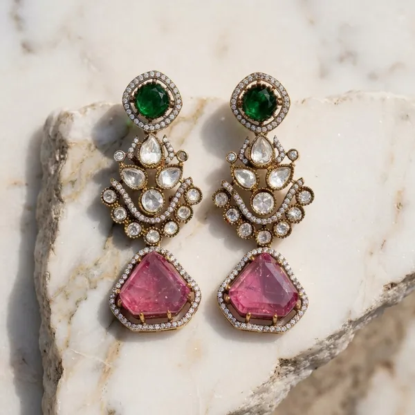 Gold_Plated_Gemstone_Earring_Traditional_Drop_Style