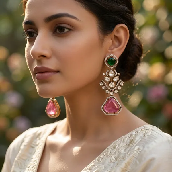 Gold_Plated_Gemstone_Earring_Traditional_Drop_Style