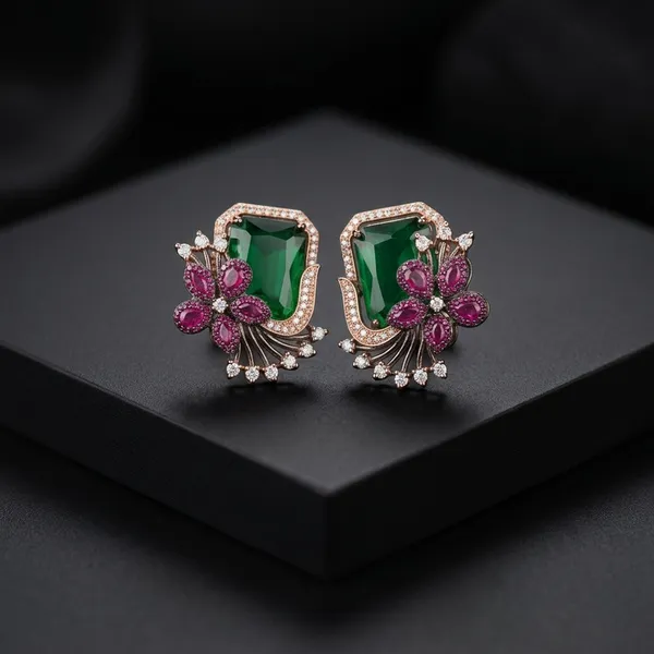Green_and_Pink_Gemstone_Floral_Earrings
