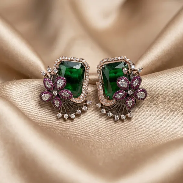 Green_and_Pink_Gemstone_Floral_Earrings