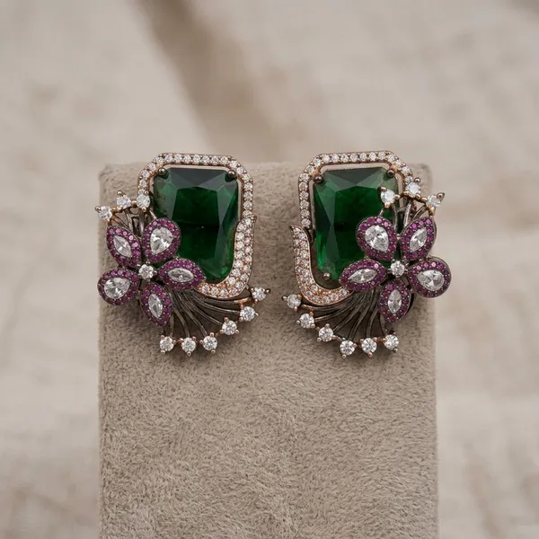 Green_and_Pink_Gemstone_Floral_Earrings