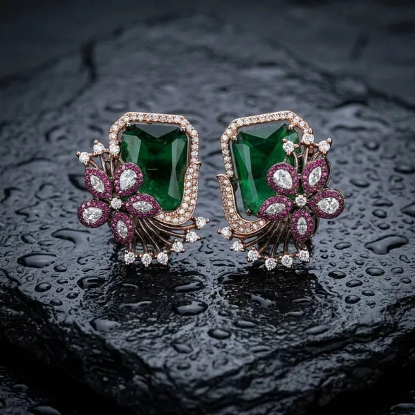 Green_and_Pink_Gemstone_Floral_Earrings