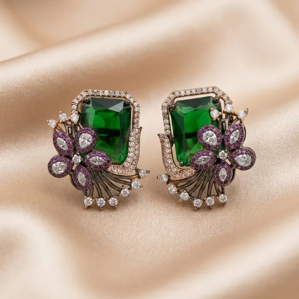 Green_and_Pink_Gemstone_Floral_Earrings