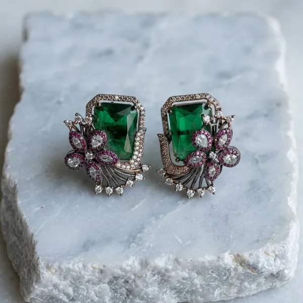 Green_and_Pink_Gemstone_Floral_Earrings