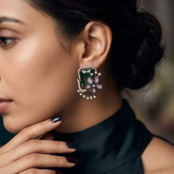 Green_and_Pink_Gemstone_Floral_Earrings