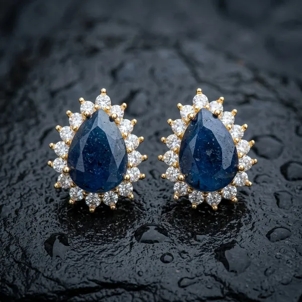 Gold_Plated_Earring_Blue_Teardrop_Stud