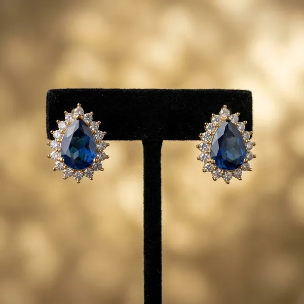 Gold_Plated_Earring_Blue_Teardrop_Stud