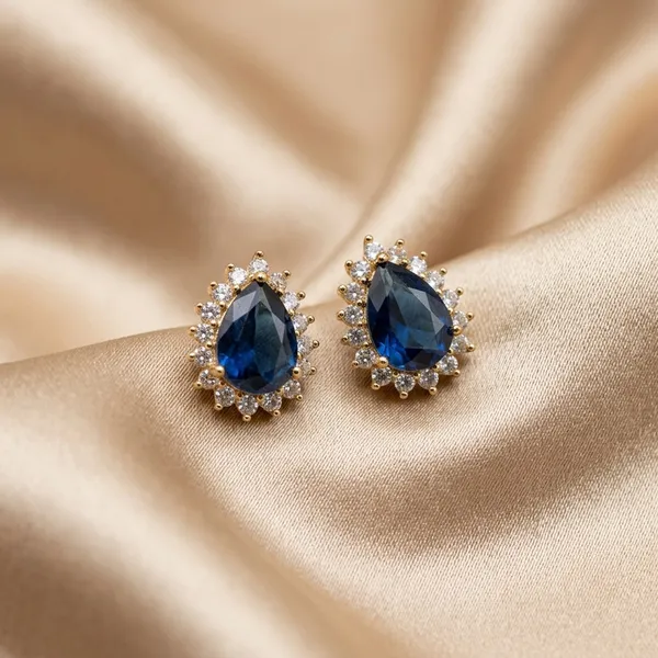 Gold_Plated_Earring_Blue_Teardrop_Stud