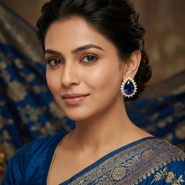 Gold_Plated_Earring_Blue_Teardrop_Stud