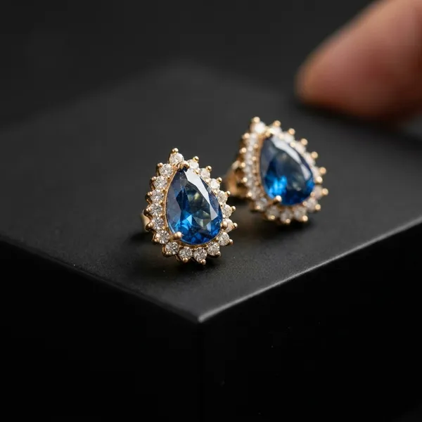 Gold_Plated_Earring_Blue_Teardrop_Stud