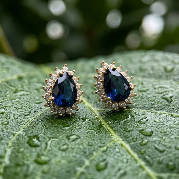 Gold_Plated_Earring_Blue_Teardrop_Stud